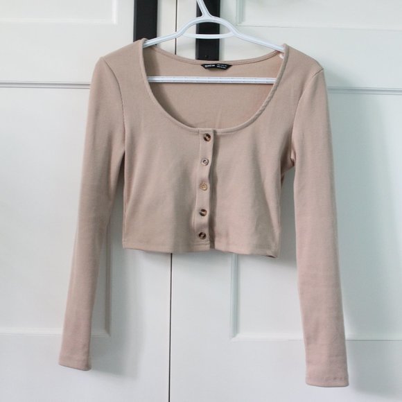 Shein Scoop Neck Button Placket Rib-knit Tee - Picture 1 of 4